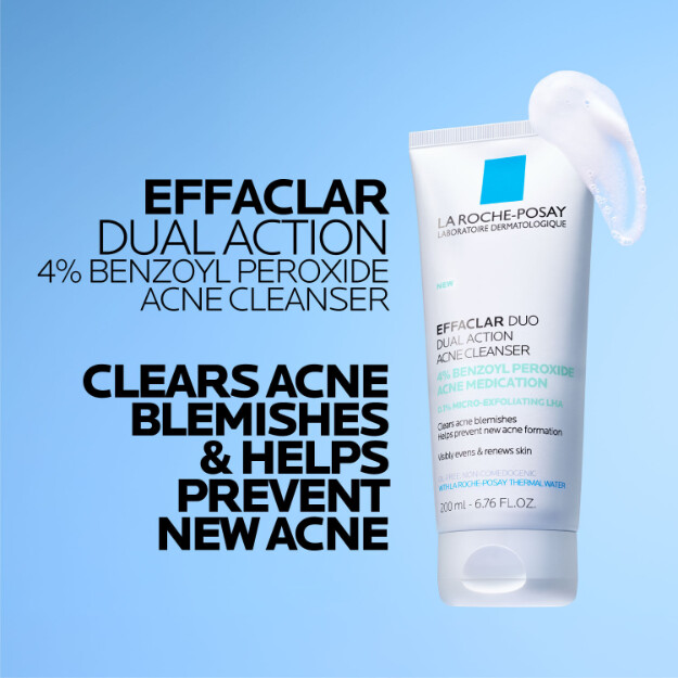 effaclar detergente viso anti-acne a doppia azione con perossido di benzoile al 4 detergente viso anti-acne al 4 con perossido di benzoile clinicamente testato e consigliato dai dermatologi