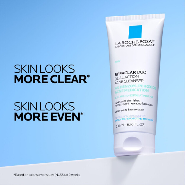 effaclar detergente viso anti-acne a doppia azione con perossido di benzoile al 4 detergente viso anti-acne al 4 con perossido di benzoile clinicamente testato e consigliato dai dermatologi
