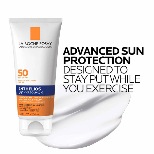 anthelios uv pro-sport sunscreen spf 50 protezione solare a lunga durata per viso e corpo resistente allacqua e al sudore per attività fisica e sport