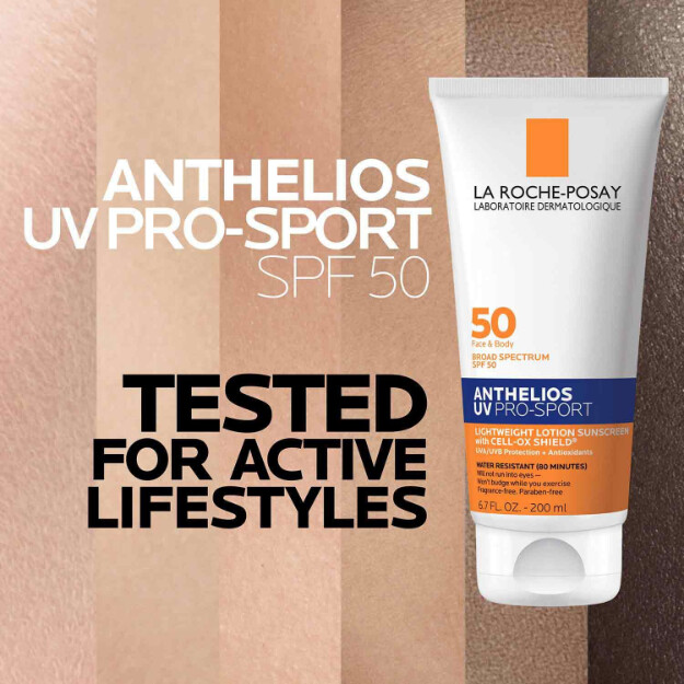 anthelios uv pro-sport sunscreen spf 50 protezione solare a lunga durata per viso e corpo resistente allacqua e al sudore per attività fisica e sport