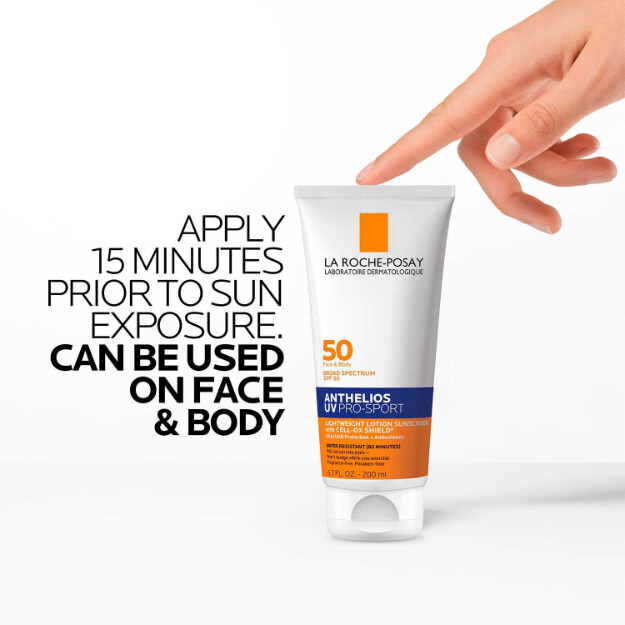 anthelios uv pro-sport sunscreen spf 50 protezione solare a lunga durata per viso e corpo resistente allacqua e al sudore per attività fisica e sport