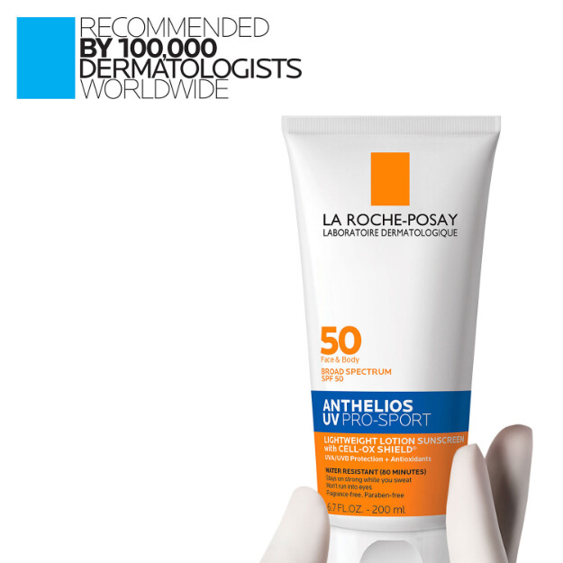 anthelios uv pro-sport sunscreen spf 50 protezione solare a lunga durata per viso e corpo resistente allacqua e al sudore per attività fisica e sport