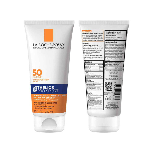 anthelios uv pro-sport sunscreen spf 50 protezione solare a lunga durata per viso e corpo resistente allacqua e al sudore per attività fisica e sport