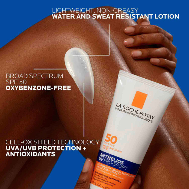 anthelios uv pro-sport sunscreen spf 50 protezione solare a lunga durata per viso e corpo resistente allacqua e al sudore per attività fisica e sport