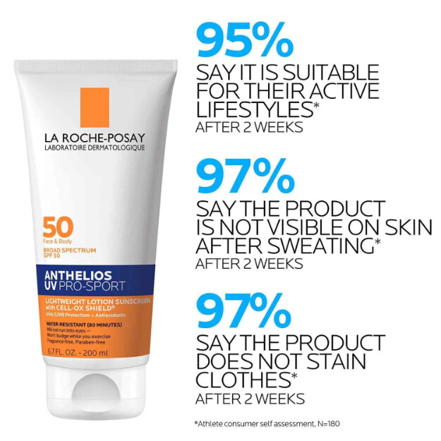 anthelios uv pro-sport sunscreen spf 50 protezione solare a lunga durata per viso e corpo resistente allacqua e al sudore per attività fisica e sport