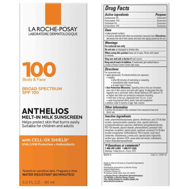 anthelios melt-in milk sunscreen per viso e corpo spf 100 protezione solare ad ampio spettro per pelli sensibili al sole