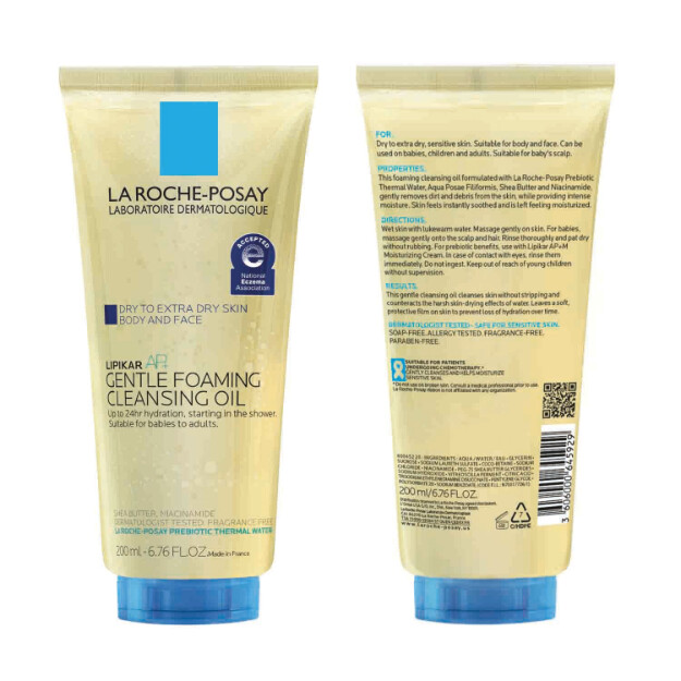 lipikar ap olio detergente schiumogeno delicato olio detergente idratante per corpo e viso per pelli secche e molto secche