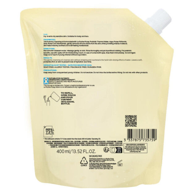 lipikar ap olio detergente schiumogeno delicato olio detergente idratante per corpo e viso per pelli secche e molto secche