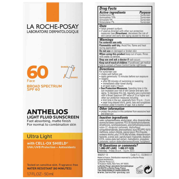 anthelios ultra light fluid facial sunscreen spf 60 crema solare viso leggera